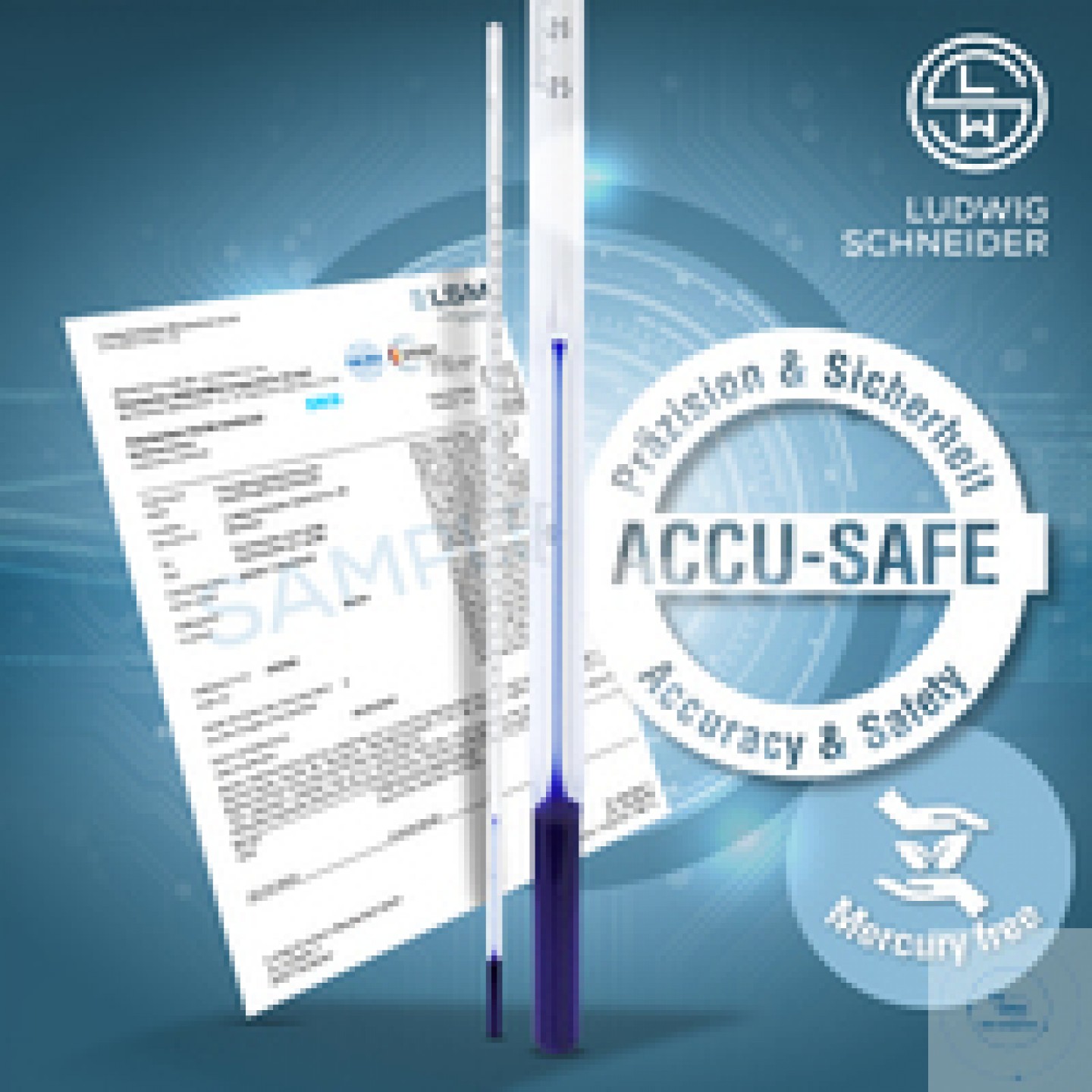 ASTM termometreler ACCU-SAFE -20+102°C, 0,2°C'de, mavi, work-cal ile. 3 puan