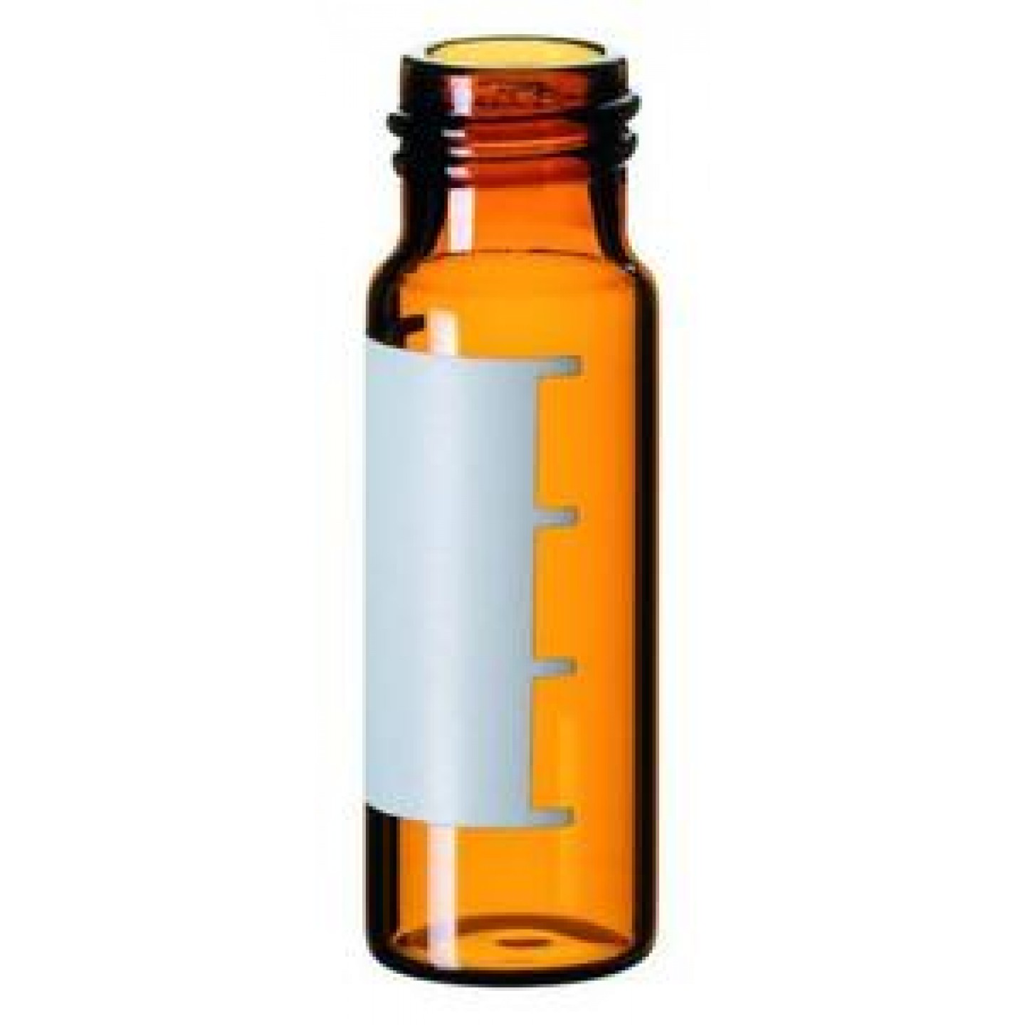 LLG-Kıvrımlı boyunlu flakon 4 ml, amber 45 x 14,7 mm, etiketleme alanı ve dosya hattı...