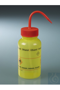 Geniş ağızlı yıkama şişesi 500 ml, LDPE, "etanol", turuncu kapaklı, LaboPlast®...